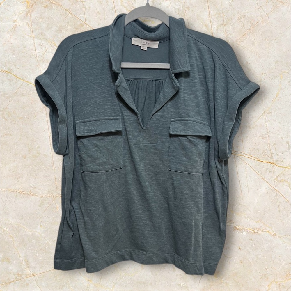 LOFT Women's Slate Teal Short Sleeve Blouse